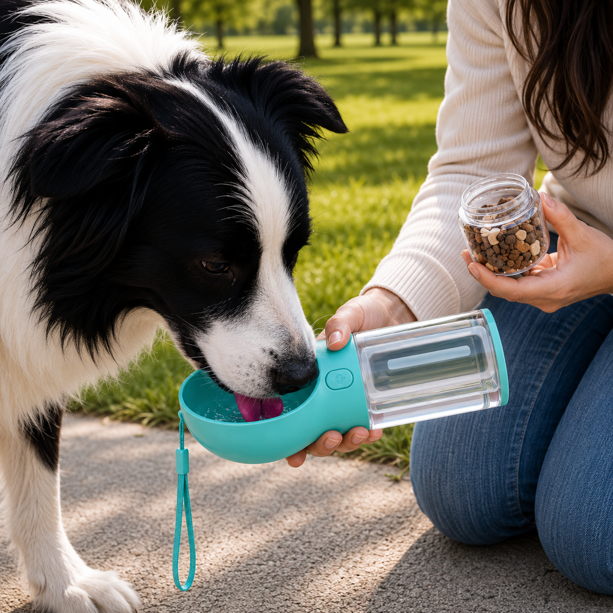 Dog Travel Bottle – 4-in-1 Water, Food & Waste Companion - 50% OFF Only Today