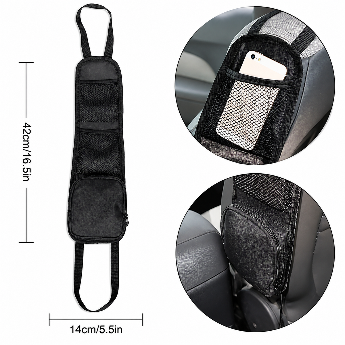 Car Seat Side Hanging Bag - Storage Organizer Mesh Pocket